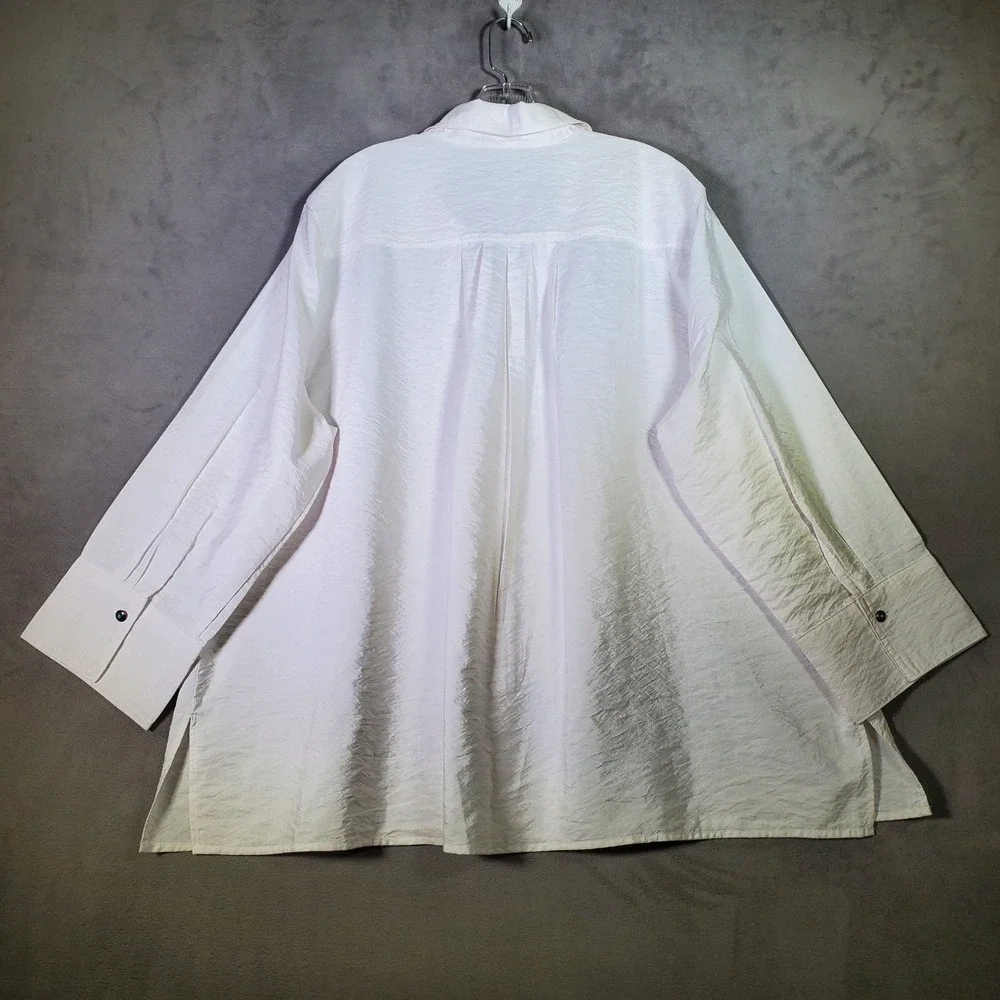 Ali Miles Button Up Shirt Womens 2X White Lagenlook Minimalist Career Chic Relax - Picture 2 of 7